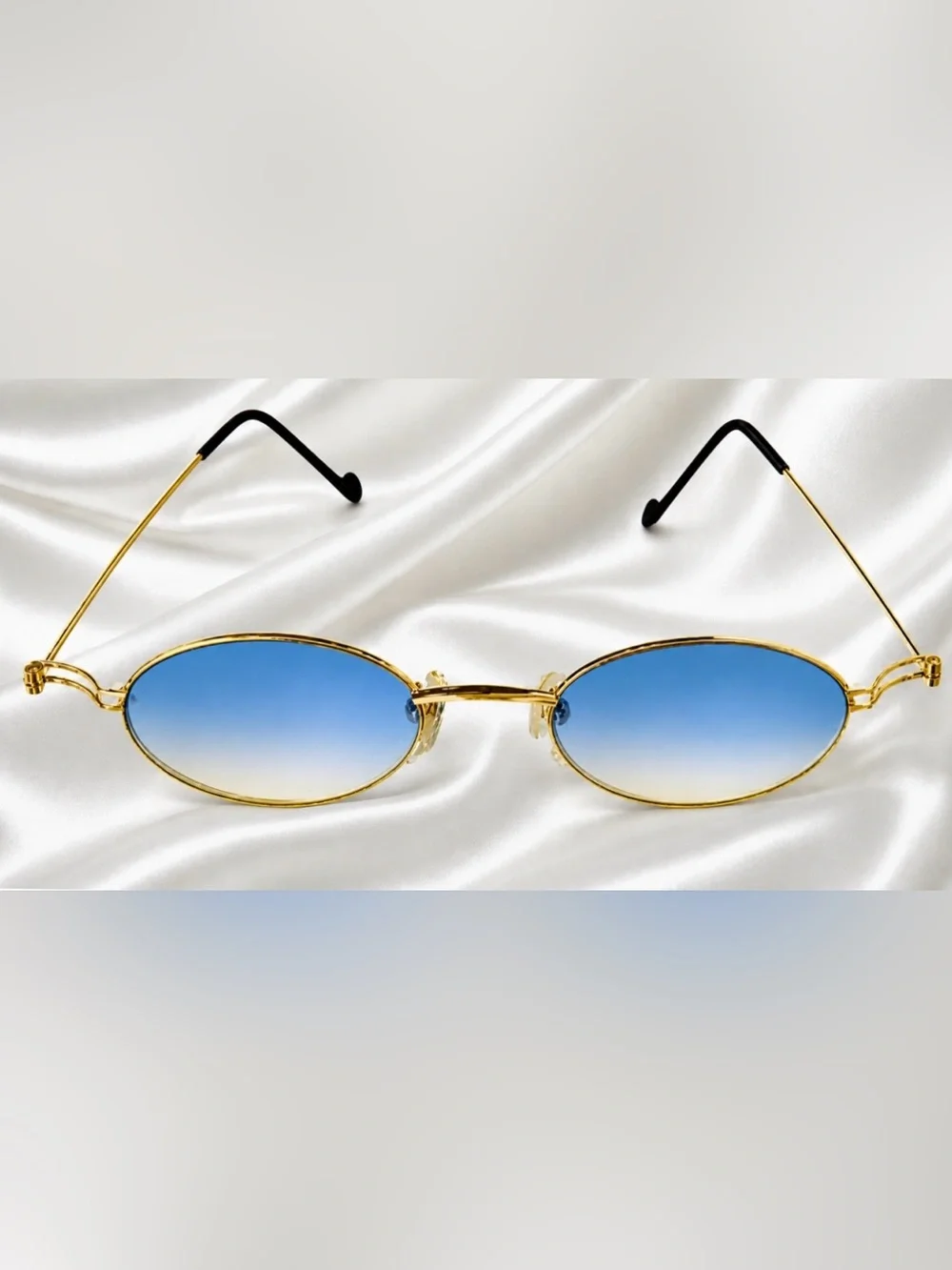 VERY RARE Authentic Gucci Coogi Brand Name Gold Metal Frame Blue Tint Sunglasses